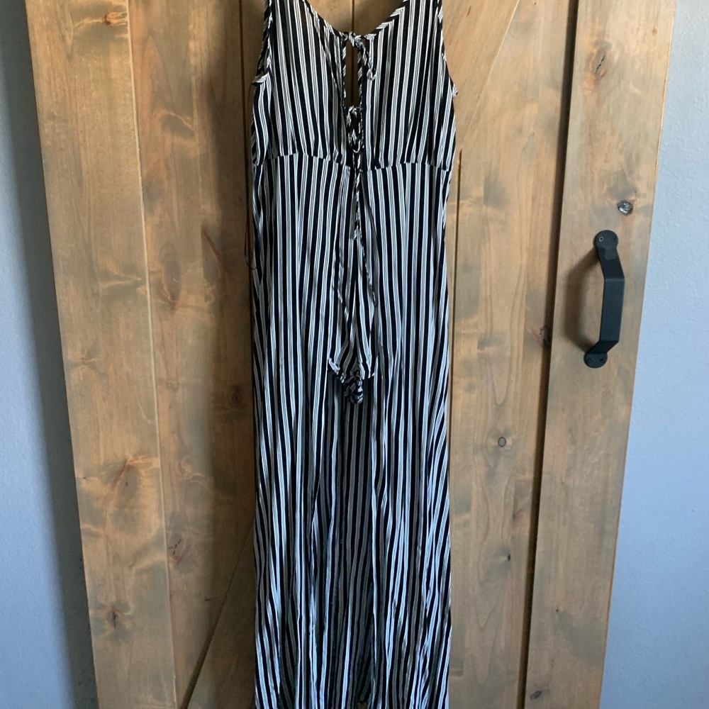 Cotton Candy Black and White Striped Jumpsuit
